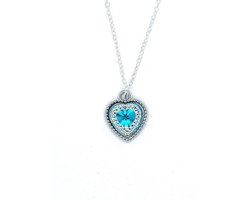 Ketting Meisje- Meisjesketting Hartje- Glitterketting meisje- Strass- Diamant- Lichtblauw- Zilver- Kind- LiLaLove
