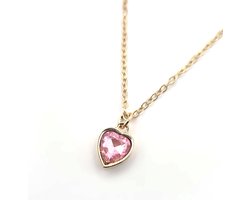 Ketting Meisje- Meisjesketting Hartje- Glitterketting meisje- Strass- Diamant- Lichtroze- Goudkleurig- Ketting met hart- Kind- LiLaLove