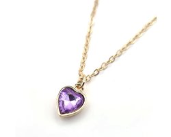 Ketting Meisje- Meisjesketting Hartje- Glitterketting meisje- Strass- Diamant- Paars- Goudkleurig- Ketting met hart- Kind- LiLaLove