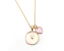 Ketting Meisje- Meisjesketting Parelmoer Hart- Ketting Hartje Roze- Goudkleurig- Kind- LiLaLove