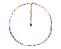 Kids Bijoux - platte kralen surf ketting - lengte 28-34 cm - jongen - meisje – lila