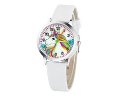 Kinder Horloge | Unicorn Wit | Kunstleer | Ø 30 mm
