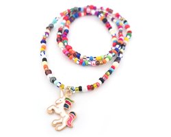 Kinder kralenketting unicorn hanger met 4mm glaskraaltjes multicolor
