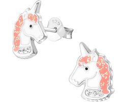 Kinder oorstekers eenhoorn roze met glitters en steentjes | Unicorn oorstekers meisje | Oorbellen meisje | Kinderoorbellen meisje zilver