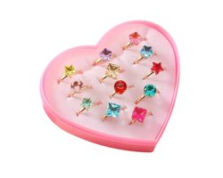 Kinder Ringen Set 12 Stuks - Diamond / Multi | Verstelbaar | Bijoux/Messing |