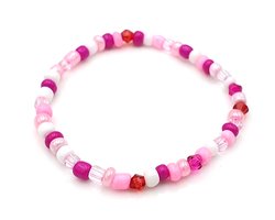 Kinderarmbandje met 4mm roze glaskraaltjes - lengte 16 cm