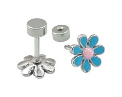 Kinderoorbellen - Blauwe bloem oorknopjes - Hypoallergeen premium staal - Ø 8 mm