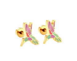 kinderoorbellen- oorstekers - kinderen - goud kleur - stainless steel - vogel - dieren - kleurrijk - met draaisluiting