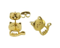 Kinderoorbellen poes / kat - Goudkleurige oorknopjes van premium staal