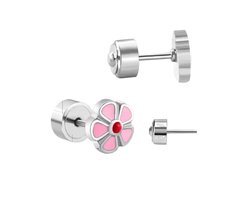 Kinderoorbellen - stainless steel - anti allergie - zilver kleur - bloementjes - kliksluiting - prikt niet in huid- oorstekers - oorbellen - kind