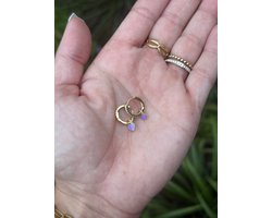 Kinderoorbellen - Sterling Silver - Hartjes oorbellen - Gouden oorbellen meisjes - Meisjes oorbellen - Oorbel ringetjes hartje - Sterling zilver - Cadeautje meisje - Oorbel hartje paars