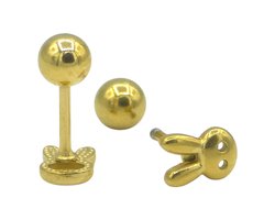 Kinderoorknopjes met Konijntje — Hypoallergeen Staal - Schroefsluiting - Goudkleurig -mm