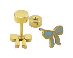 Kleine goldplated stalen oorbellen voor meisje - Oorstekers strikje - 6.5 x 5 mm - Goudkleurig