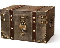 Kleine schatkist met cijferslot – sieradendoos - Sieradendoos voor kinderen – Decoratieve opbergkist – Multifunctionele opbergdoos – 18 x 11 x 10 cm – Hout