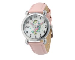 La Rosa Princesa Eenhoorn Roze Kinderhorloge Leer - Ø 27 mm - Verstelbaar - Leren Band - Quartz Horloge - Japans Uurwerk - Analoog