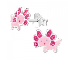La Rosa Princesa Kawaii Roze Axolotl Oorbellen - 925 Sterling Zilver met Kristal - Meisjes