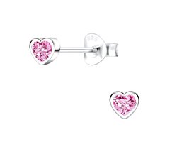 La Rosa Princesa Mini Zilveren Hartje Oorbellen Roze