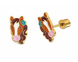 La Rosa Princesa Paard Oorbellen Verguld Meisje – Goudkleurig 316L Staal Schroefsluiting