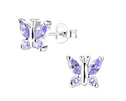 La Rosa Princesa Paars Vlinder Oorknoppen Echt Zilver Meisjes Sieraad Lila Oorbellen cadeau - Met Steentjes