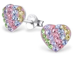 La Rosa Princesa Regenboog Hart Oorbellen Zilver - Kristal Steentjes - Regenboog Kinderoorbellen – Cadeau voor Meisjes
