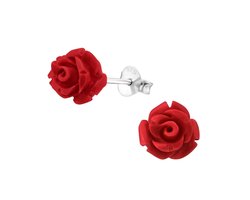 La Rosa Princesa Rode Roos Oorbellen Zilver - Bloem Rood 8mm Kerst