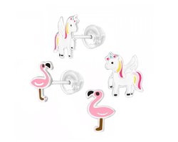 La Rosa Princesa Set Eenhoorn Oorbellen Flamingo knopjes- Echt Zilver - Meisje