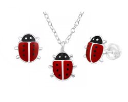 La Rosa Princesa Set Lieveheersbeestje Ketting Kinder Oorbellen Meisje met Ladybug hanger - Zilver