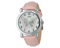 La Rosa Princesa Vlinder Kinderhorloge Leer Roze Zilverkleurig - Ø 27 mm - Verstelbaar - Leren Band - Quartz Horloge - Japans Uurwerk - Analoog