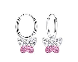 La Rosa Princesa Zilveren Oorringen met Vlinderhanger Met Kristal steentjes Vlinder Kinder Oorbellen - 925 zilver 12mm