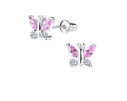 La Rosa Princesa Zilveren Vlinder Oorbellen Zilver Schroefsluiting - Roze Meisje