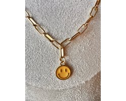 Lamonet - Smiley Ketting - Geel - Hanger - Goudkleurig - Hangertje - Goud Kleur - Positief - Halsketting - Collier - Necklace - Cadeau - Kerst - Bedel - Kado