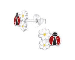 Lieveheersbeestje madeliefje zilveren kinder oorstekers | ladybug daisy oorknopjes | lieveheersbeestjes oorbellen Meisje Zilver | Zilverana | Sterling 925 Silver