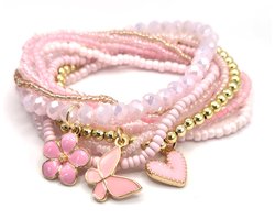 LiLaLove Meisjes Kralenarmbanden- Armbandenset Roze- Hartje Vlinder Bloem- Kinder Armband