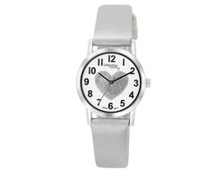 Lucardi Kinder Little Miss Lovely horloge met grijze PU band - Horloge - PU leer - Wit - 25 mm