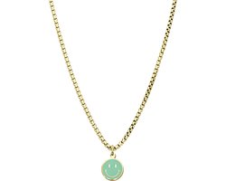 Lucardi Kinder Stalen goldplated ketting met smiley mint - Ketting - Staal - Goudkleurig - 40 cm