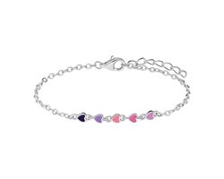 Lucardi Kinder Zilveren armband gekleurde emaille hartjes - Armband - 925 Zilver - Zilverkleurig - 15 cm - Valentijn Cadeau