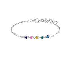 Lucardi Kinder Zilveren armband gekleurde emaille hartjes - Armband - 925 Zilver - Zilverkleurig - 15 cm
