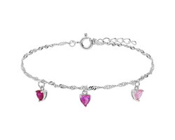 Lucardi - Kinder Zilveren armband hart met roze zirkonia - Armband - 925 Zilver - Zilverkleurig - 17 cm - Valentijn Cadeau