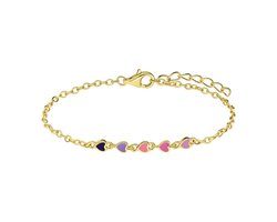 Lucardi Kinder Zilveren goldplated armband gekleurde emaille hartjes - Armband - 925 Zilver - Goudkleurig - 15 cm - Valentijn Cadeau
