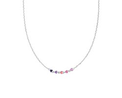 Lucardi Kinder Zilveren ketting gekleurde emaille hartjes - Ketting - 925 Zilver - Zilverkleurig - 40 cm