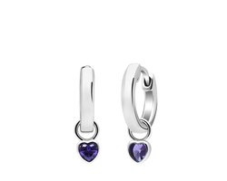 Lucardi Kinder Zilveren kinderoorringen met hanger hart zirkonia paars - Oorbellen - 925 Zilver - Zilverkleurig