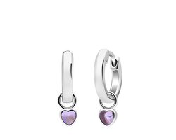 Lucardi Kinder Zilveren kinderoorringen met hanger hart zirkonia roze - Oorbellen - 925 Zilver - Zilverkleurig - Valentijn Cadeau