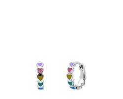 Lucardi Kinder Zilveren oorring hart enamel multi - Oorbellen - 925 Zilver - Zilverkleurig - Valentijn Cadeau