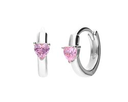 Lucardi Kinder Zilveren oorring hart met zirkonia l roze - Oorbellen - 925 Zilver - Zilverkleurig