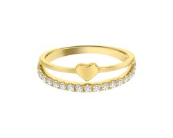 Lucardi Meisjes Kinder ring met plating - Hart - Zirkonia - valentijn cadeau - Echt Zilver - Goudkleurig