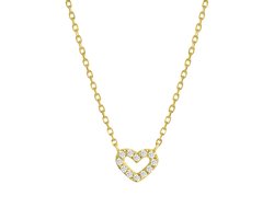 Lucardi Meisjes Kinderketting met hanger met plating - Hart - Zirkonia - Valentijnsdag Cadeau - Echt Zilver - Goudkleurig