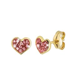 Lucardi Meisjes Oorknop - Hart - Kristal - valentijn cadeau - 14 Karaat Goud - Geelgoud