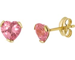 Lucardi Meisjes Oorknop - Hart - Zirkonia - Cadeau - 14 Karaat Goud - Geelgoud