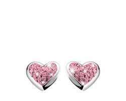 Lucardi Meisjes Oorknop met plating - Hart - Kristal - valentijn cadeau - Echt Zilver - Zilverkleurig