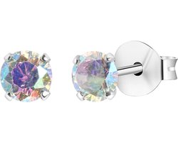 Lucardi Meisjes Oorknop met plating - Rond - Kristal - Cadeau - Echt Zilver - Zilverkleurig